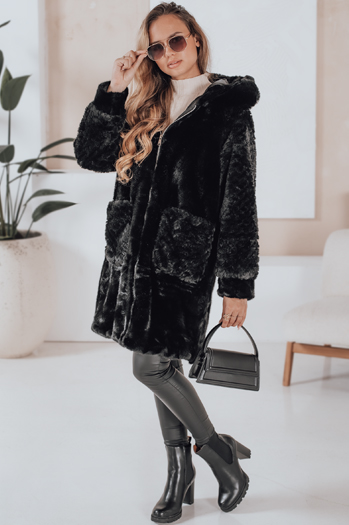 MISSFLUFF női szőrme kabát fekete Dstreet TY4982