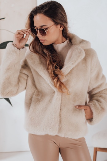 Női szőrmebunda GLAMFLUFFY rövid bézs Dstreet TY4984