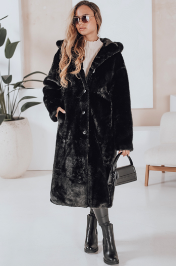 HELLOCHIC női szőrme kabát hosszú fekete Dstreet TY4986