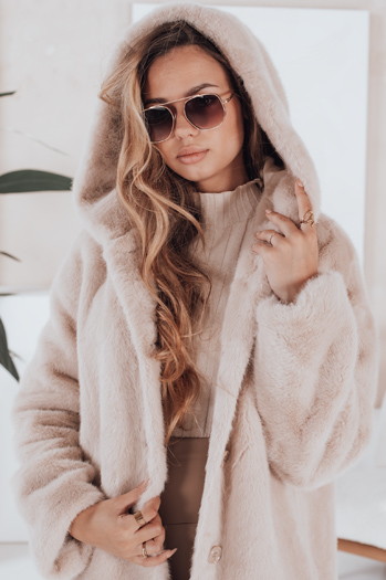 HELLOCHIC női szőrmebunda hosszú bézs Dstreet TY4987