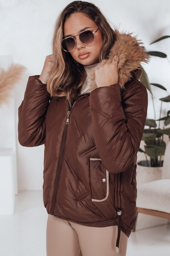 Női télikabát COLDLIKE steppelt, kapucnival barna Dstreet TY5003