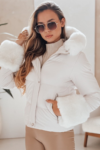 Női télikabát YOUWARM rövid steppelt szőrmével fehér Dstreet TY5007