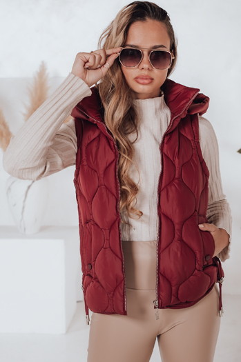 Női steppelt kapucnis mellény MISSVEST burgundi Dstreet TY5017