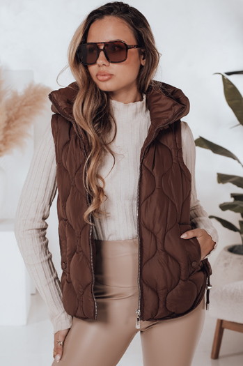 Női steppelt, kapucnis mellény MISSVEST barna Dstreet TY5019