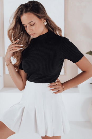 Női rövid ujjú bordázott pulóver GIRLGLORY fekete Dstreet MY2552