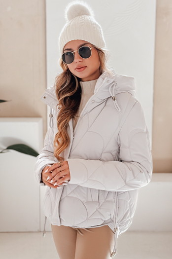 Női télikabát LOVEWARM rövid steppelt kapucnival fehér Dstreet TY5042