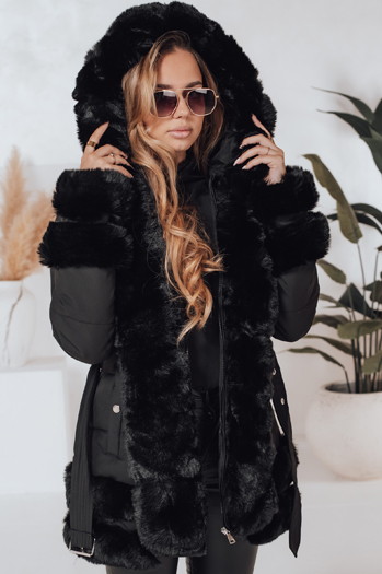 CITYGLANCE női téli kabát műszőrmével fekete Dstreet TY5045