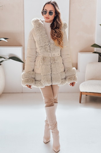 CITYGLANCE női télikabát szőrmével világos bézs Dstreet TY5047