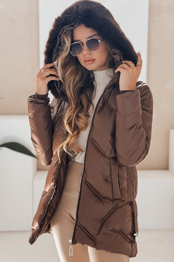 Női télikabát LOVEINSIDE steppelt szőrmével barna Dstreet TY5052