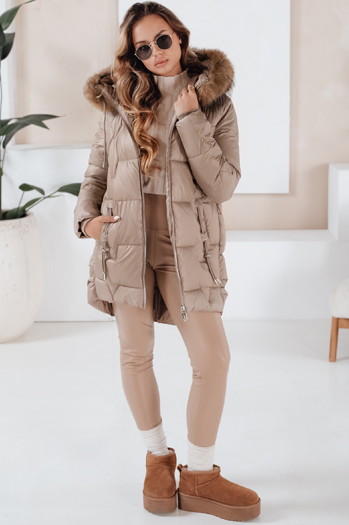 Női télikabát NORINA steppelt szőrmével camel Dstreet TY5056