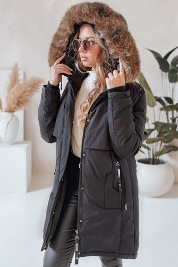 Női téli parka dzseki kapucnival fekete Dstreet TY5080