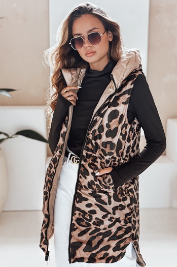 Női kétoldalas kapucnis mellény camel színben Dstreet TY5095