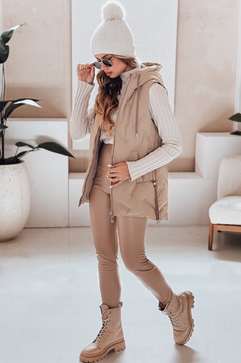 Női steppelt kapucnis mellény camel színben Dstreet TY5107