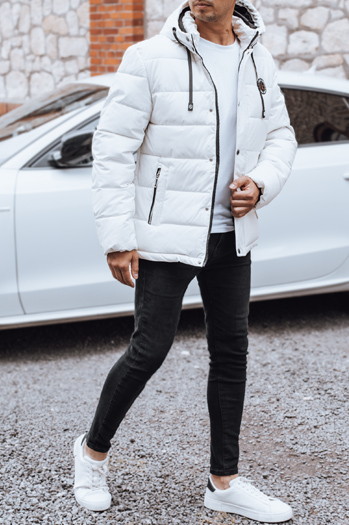 Férfi steppelt télikabát kapucnival fehér Dstreet TX5056