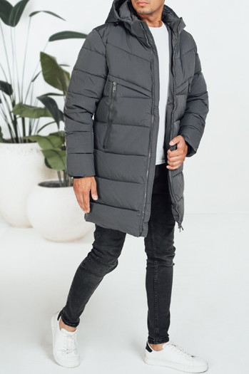 Férfi télikabát kapucnival sötétszürke steppelt TX5071
