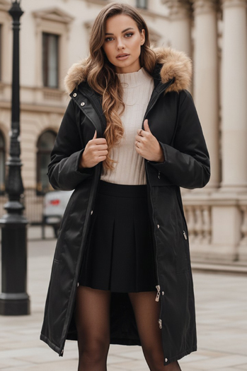 Női téli parka kabát műszőrmével fekete Dstreet TY5110 TY5110