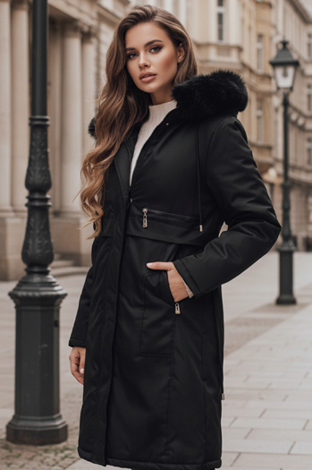 Női téli parka dzseki műszőrmével fekete Dstreet TY5111