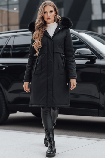 Női téli parka dzseki műszőrmével fekete Dstreet TY5113