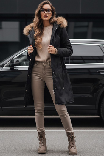 Női téli parka dzseki szőrmével fekete Dstreet TY5115