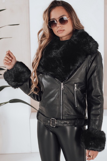 Kurtka damska zimowa GIRLROCK czarna ramoneska z futerkiem Dstreet TY5121