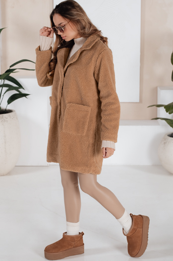 Női teddy szőrme camel téli kabát Dstreet NY0758