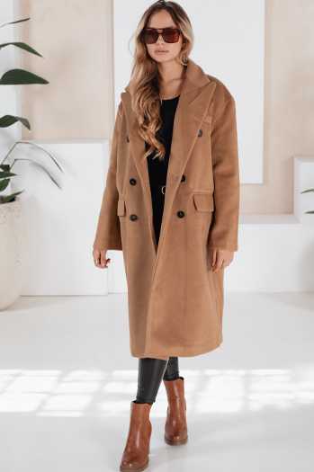 Női télikabát hosszú oversize camel Dstreet NY0766