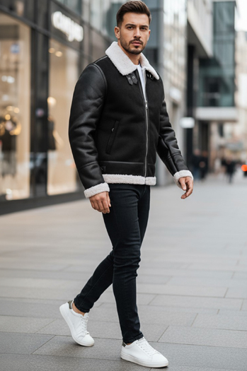 Férfi bőrkabát fekete Dstreet TX5085