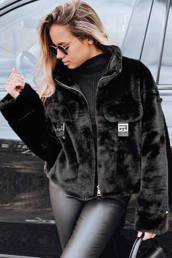 Női szőrme rövid fekete Dstreet TY5249