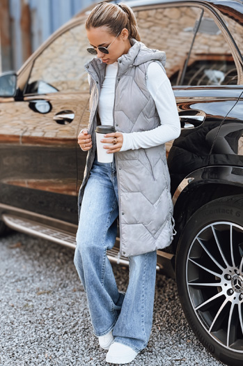 Kamizelka damska długa pikowana szara Dstreet TY5266