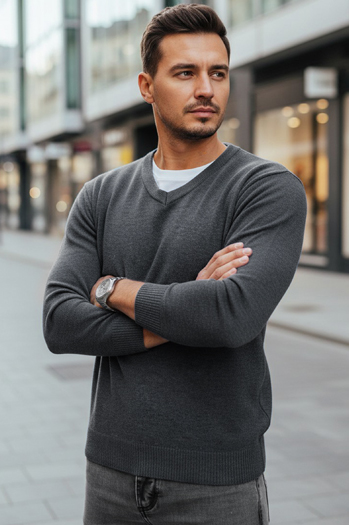 Férfi világos szürke, nyakig érő pulóver Dstreet WX2316