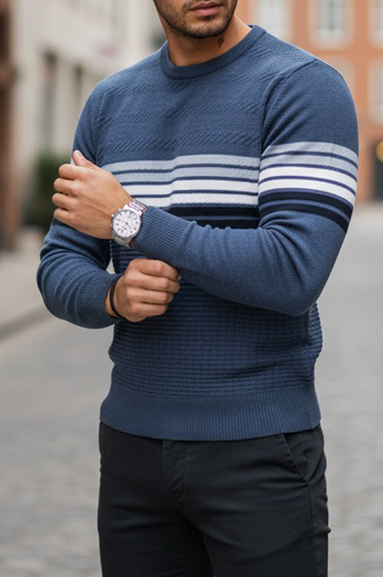 Férfi csíkos kék pulóver Dstreet WX2325