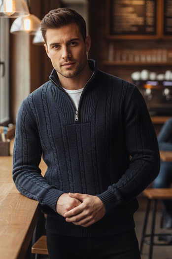 Férfi pulóver állógallérral, tengerészkék Dstreet WX2326