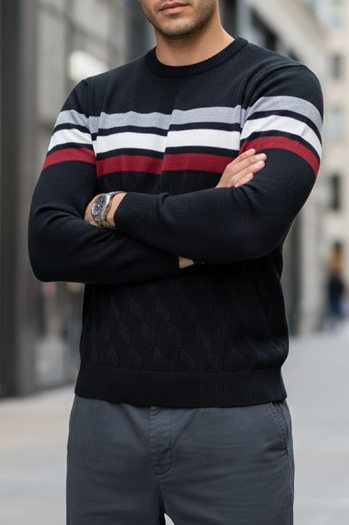 Férfi csíkos pulóver fekete Dstreet WX2333