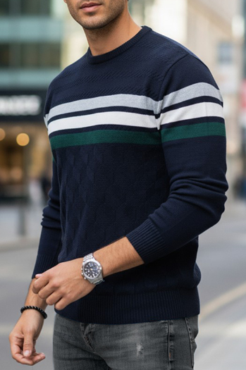 Férfi csíkos sötétkék pulóver Dstreet WX2334