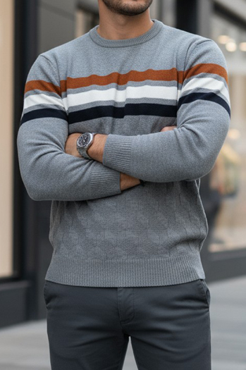 Férfi csíkos szürke pulóver Dstreet WX2335