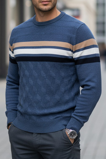 Férfi csíkos kék pulóver Dstreet WX2336