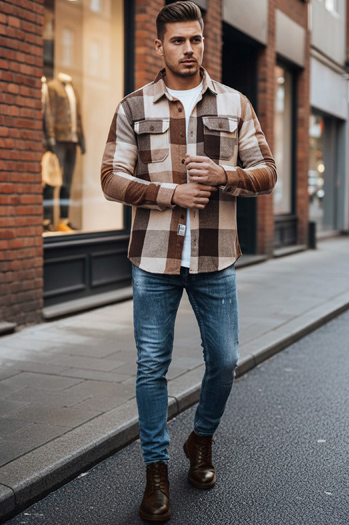 Férfi camel kockás flanel ing Dstreet DX2674