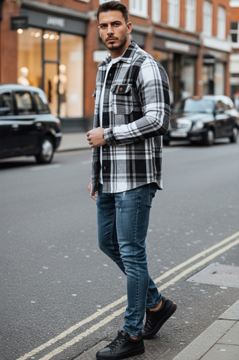 Férfi fekete-fehér kockás flanel ing Dstreet DX2675