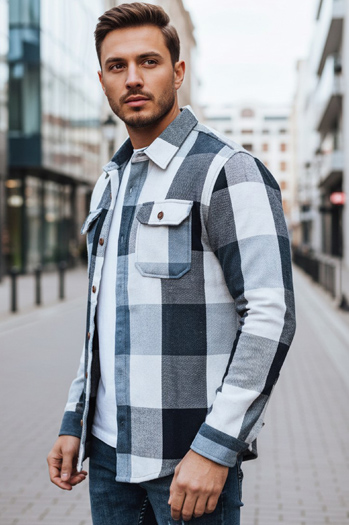 Férfi kék kockás flanel ing Dstreet DX2676