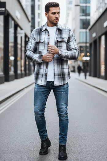 Férfi fekete-fehér kockás flanel ing Dstreet DX2677