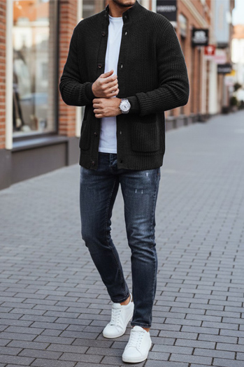 Férfi kardigán pulóver fekete Dstreet WX2347