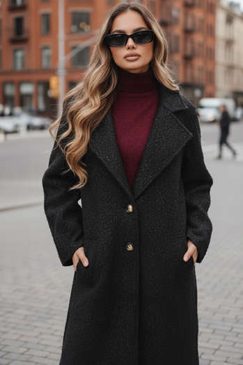 Női hosszú báránybőr kabát fekete Dstreet NY0754z