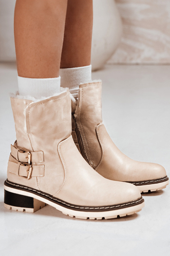 Női csizma báránybőrrel bézs Dstreet ZY1249 ZY1249