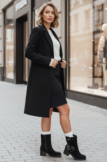 Női szarvasbőr csizma csattal fekete Dstreet ZY1255 ZY1255