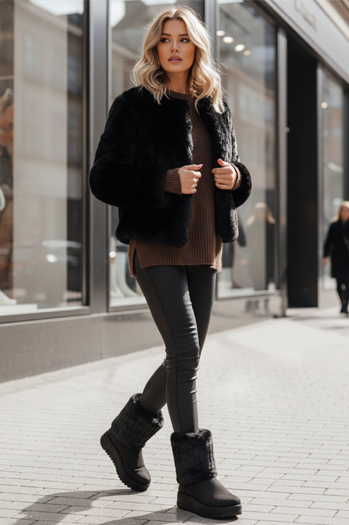 Női fekete szarvasbőr hócsizma Dstreet ZY1279 ZY1279