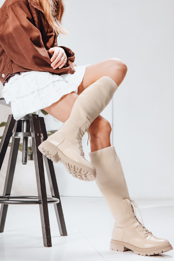 Női zoknis csizma bézs Dstreet ZY1286 ZY1286