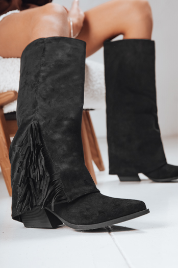 Női szarvasbőr boho fekete csizma Dstreet ZY1287 ZY1287