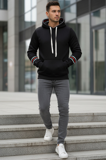 Férfi kapucnis pulóver fekete Dstreet BX5940