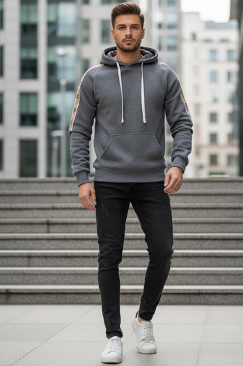 Férfi szürke kapucnis pulóver Dstreet BX5945