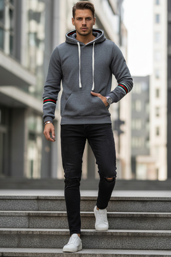 Férfi szürke kapucnis pulóver Dstreet BX5946